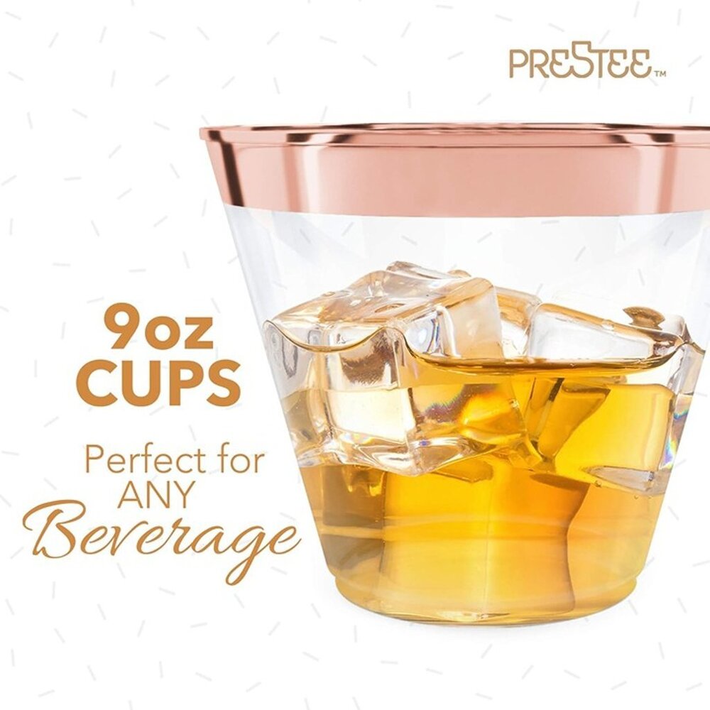 NEW  100 Rose Gold Plastic Cups - 9 oz Hard Disposable Rose Gold Cups - Picture 8 of 9
